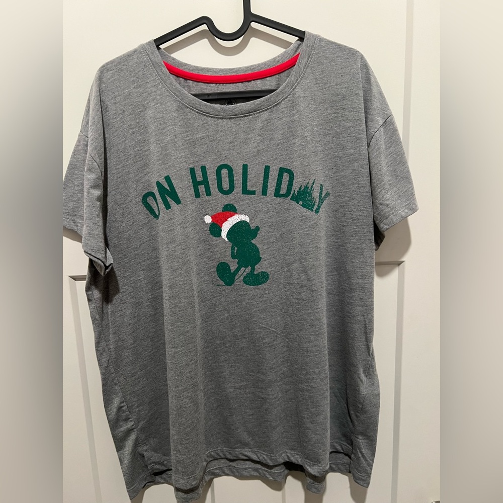 Disney Gray Holiday T-Shirt with Green and Red Accents